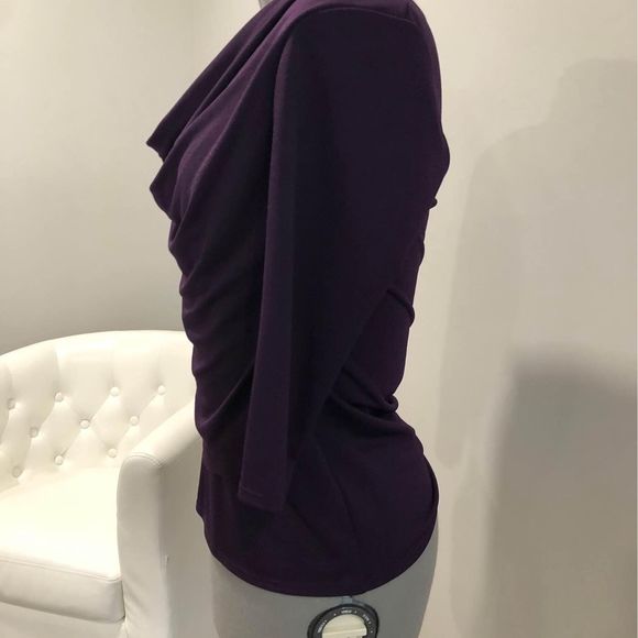 Medium Ashley Blue Womens 3/4 Sleeve Cow Neck Blouse C6315 - Picture 4 of 6